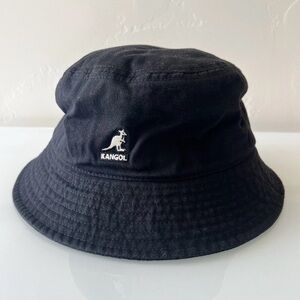 Kangol Black Bucket Hat with White Tag Logo
